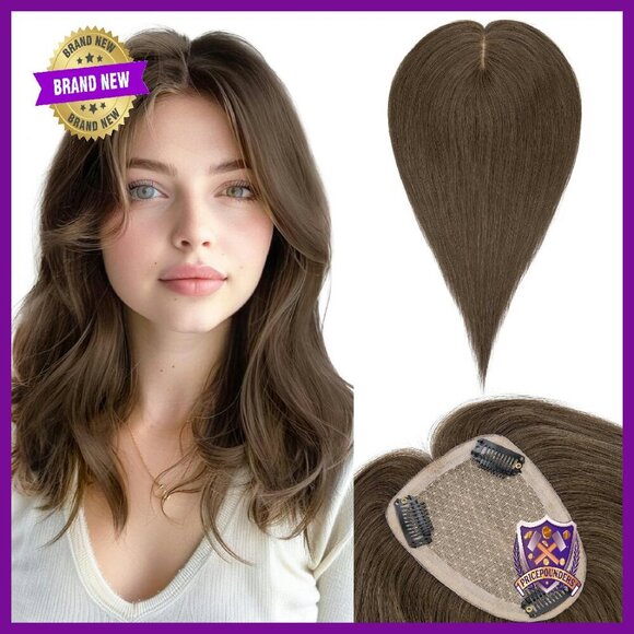 Large Silk Base Human Hair Topper, 150% Density Clip-In, 10 Inch main image 4